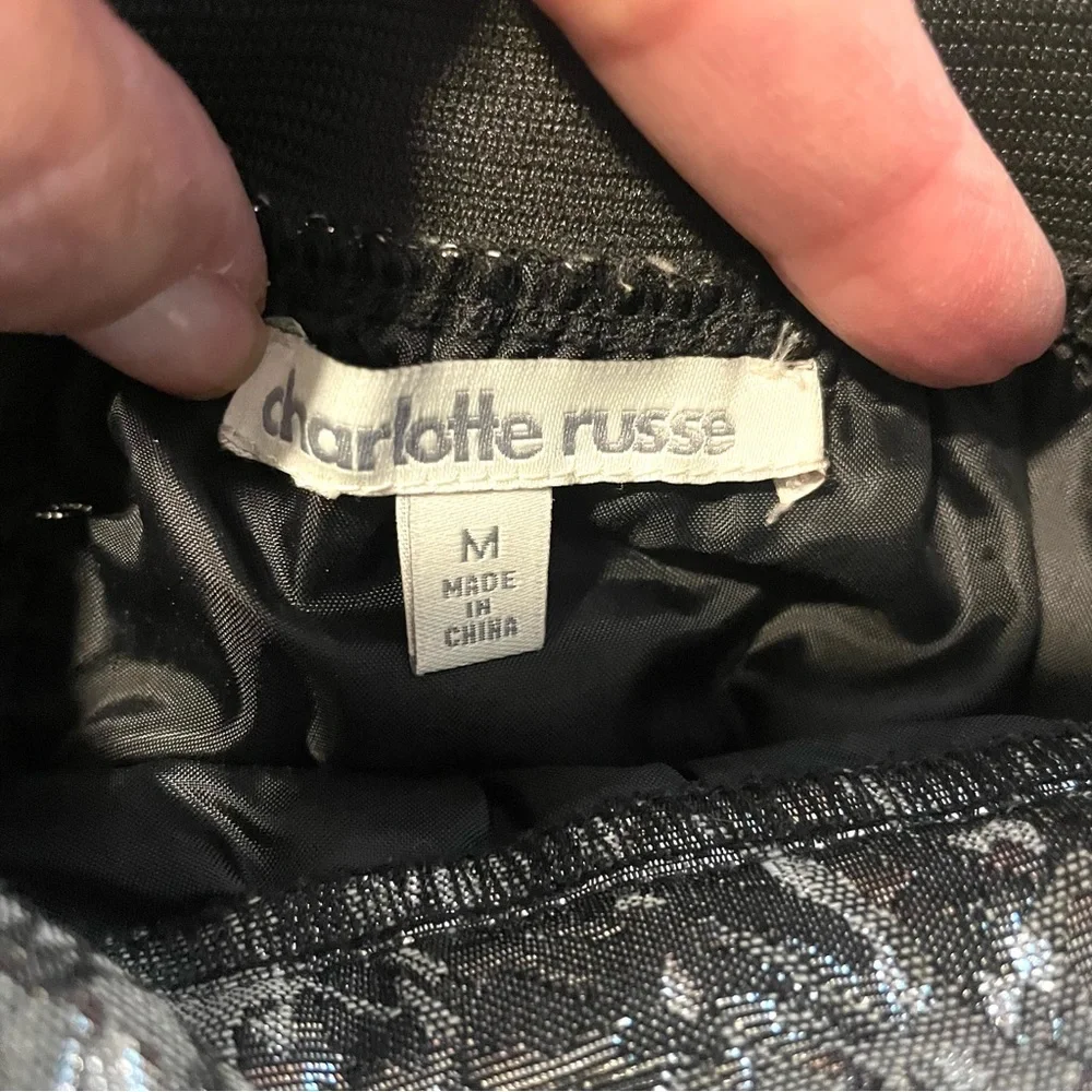 CHARLOTTE RUSSE Y2K Metallic Silver Mini Skirt Pockets Vintage SZ M EUC
